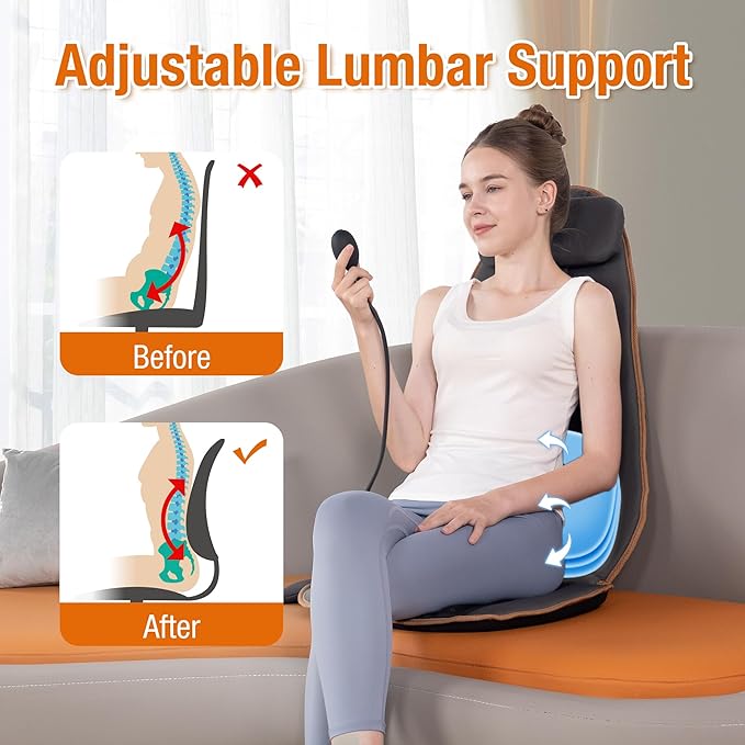 SLOTHMORE Vibration Back Massage Cushion with Heat Back Massager Cushion with 5 Massage Modes Heated Massage Pad for Office Chair &amp Home Relaxation