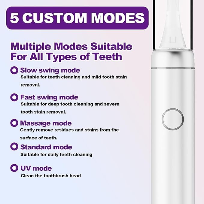 Metal Electric Toothbrush with UV ModeVibration and Oscillation Travel Toothbrush for Adults and Teen6 Brush Heads &amp Travel Case &amp Dust Cover 5 Modes &amp Timer One Charge Last 120 Day（Gr