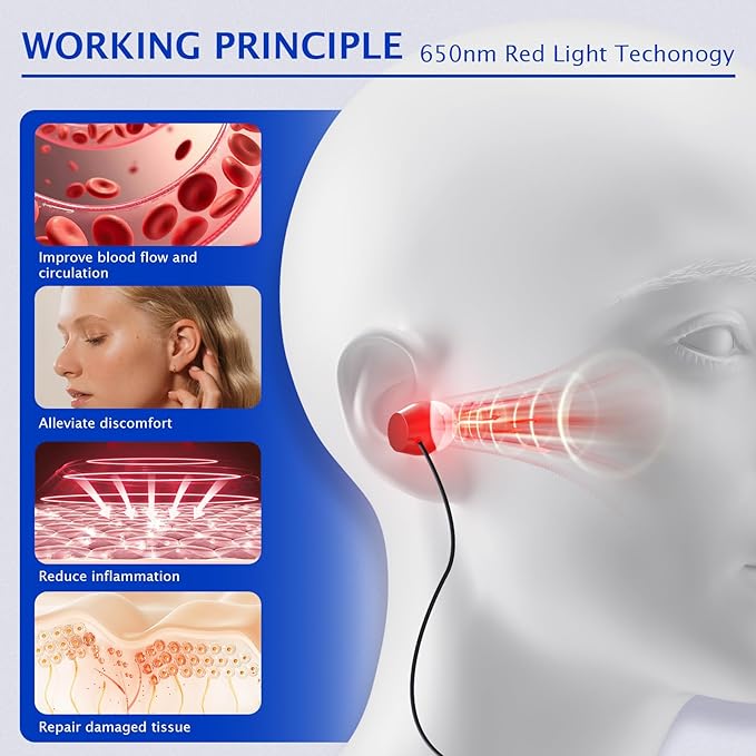 KTS Neckband Red Light Ear Therapy Device Red Light Device for Ear Comfort with 650nm Wavelength&amp3 Power Levels Auto Timer Portable Neck-Hanging Design