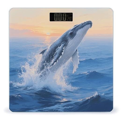 Silver Whale in Ocean Weight Scale Large Digital Bathroom Scales with Bright LED Display Non Slip Digital Scale and Step On Fashion Weighing Machine for Body