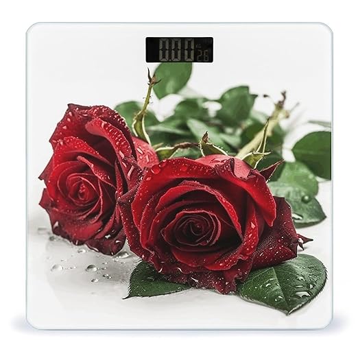 There is Water on The Flower Bathroom Scale for Body Weight Bathroom Weighing Scale with Backlit LCD Display Highly Accurate Measures Weight Up to 180kg