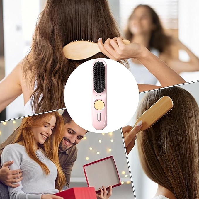 Cordless Hair Straightener 9-Level Portable Brush 35w Straightening Brush with Fast Heating Lightweight Hair Straightener with Quick Heat Design Home Salon Tool for Travel and Commuting