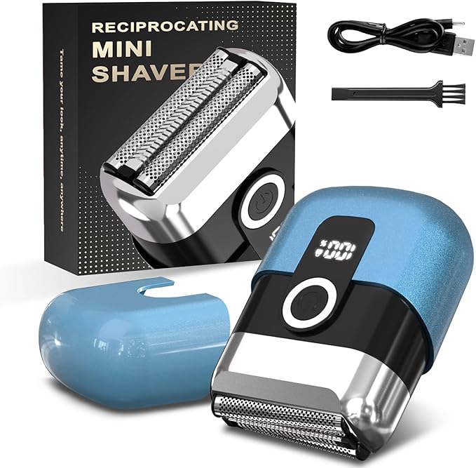 Electric Foil Shaver for Men: Mini Electric Razor for Face/Beard - 3 Floating Blades Cordless Razor with LED Display - IPX7 Waterproof Wet Dry Shaving for Travel &amp Home USB Type C
