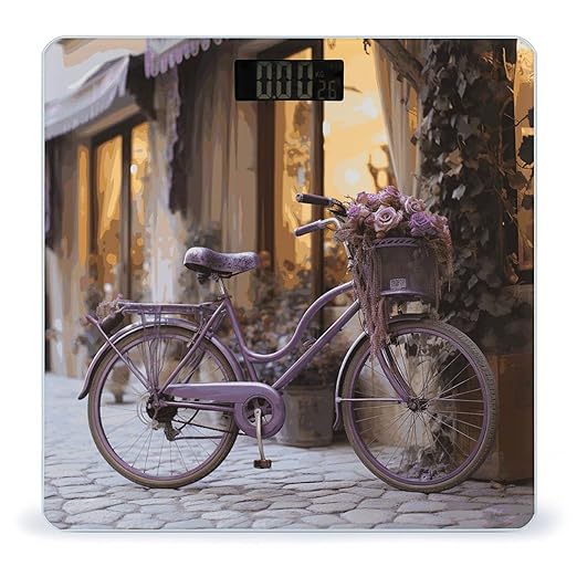 Purple Bike by The Window Scale for Body Weight Anti-Slip Digital Bathroom Scale Sturdy Toughened Glass Weighing Scales High Precision Safe Rounded Corners Smart Scales