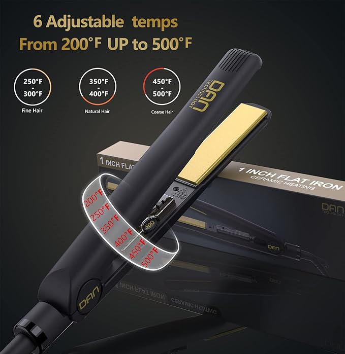 500 Degree Ceramic Dual Voltage Adjustable Temperature 1 inch Flat Iron - 2 in 1 Portable Straightener for Thick Hair