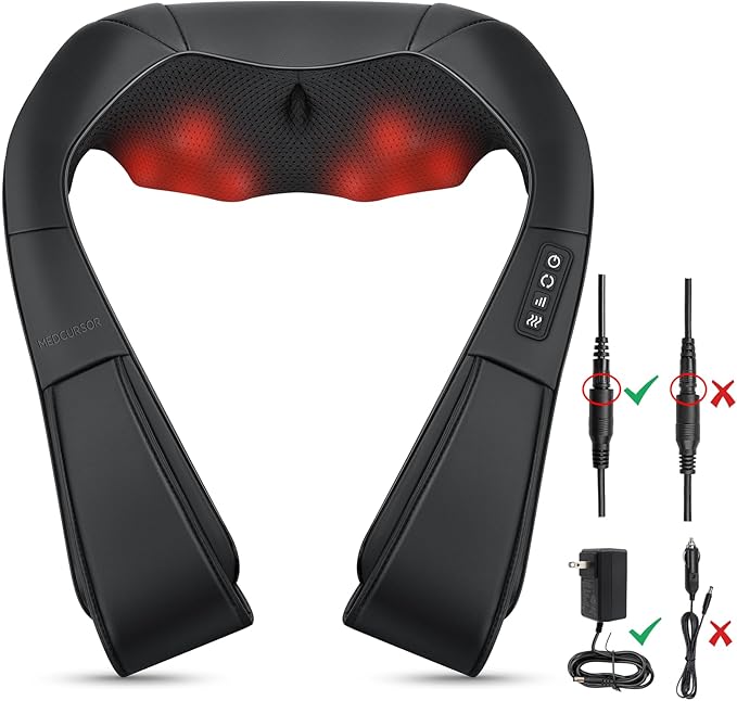 Medcursor Neck Massager - Portable Electric Neck and Back Massager with Heat Deep Tissue 3D Kneading Pillow for Muscle Pain Relief Ideal Father’s Day Gift Not Cordless