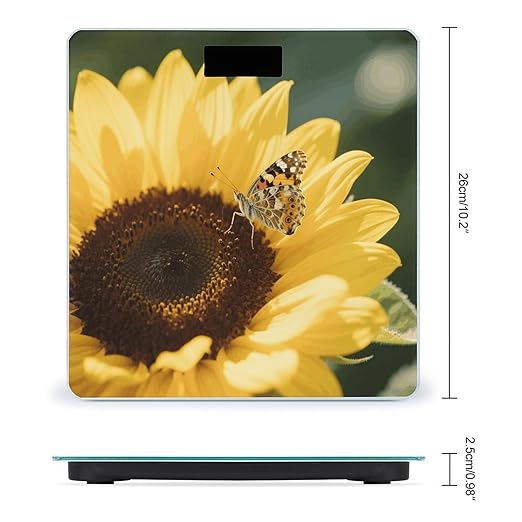 Sunflower Weight Scale Cute Bathroom Scale for Body Highly Accurate Digital Weighing Machine for People Compact LCD Display Scales with Sturdy Toughened Glass Scales