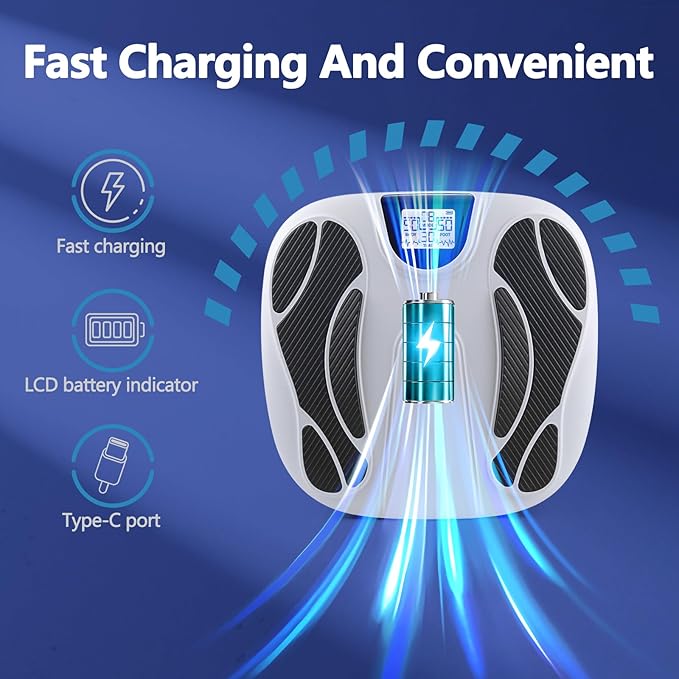 Electric Foot Massager for Neuropathy - Rechargeable EMS Foot Health Plate Machine with TENS Unit Muscle Stimulator for Plantar Fasciitis Pain Relief 15 Modes for Office Home Use Gift for Mom Dad