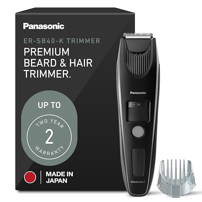 Panasonic Beard Trimmer for Men Cordless Precision Power Hair Clipper with Comb Attachment and 19 Adjustable Settings Washable ER-SB40-K 0.5-10mm lengths 1 Pack