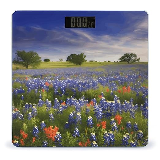 Texas Bluebonnets Scenery Bathroom Scale Large LCD Backlight Display Digital Scale Rounded Corners Body Scales Automatic Power On/Off Bathroom Scales for Home Bedrooms