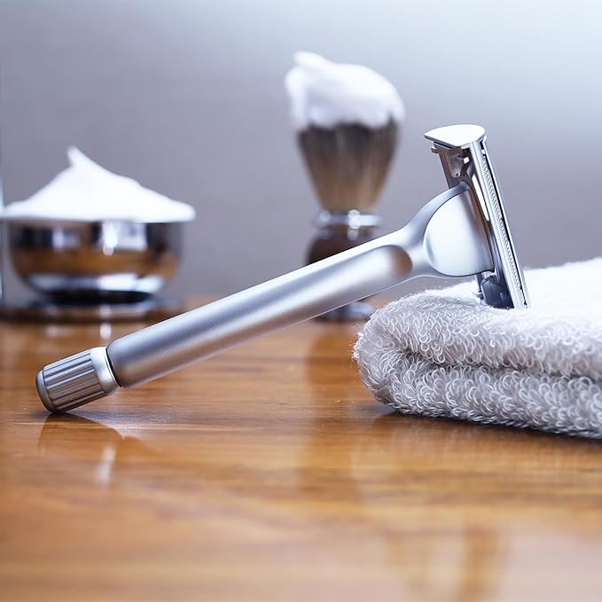 Butterfly Open Double Edge Safety Razor for Men + 10 Stainless Steel BladesBarber Grade Vintage Shaving Machine Smooth Reusable Eco-Friendly
