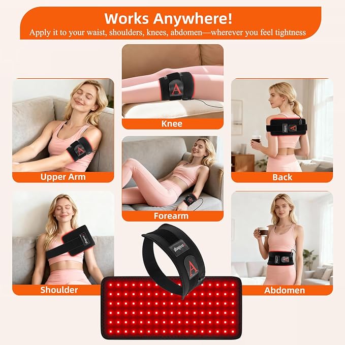 Red Light Therapy for Body 660nm 850nm 12.6 LED Wearable Infrared Redlight Therapy Belt Wrap Pad for Belly Back Waist Shoulder Knee Muscle