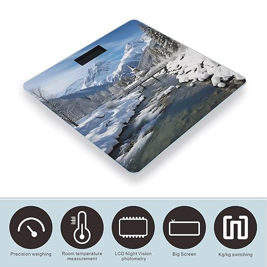 Winter Landscape in The Bavarian Alps Digital Bathroom Scale for Body Weight Weighing Scale with Backlit LCD Display High Precision Measurements &amp Measures Weight Up to 180kg