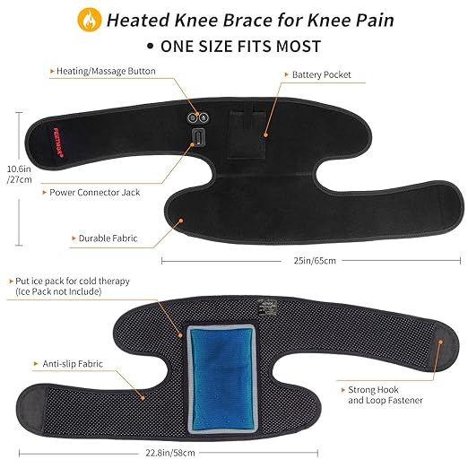 Heated Knee Pad with Massager - Battery Powered Heating Knee Brace for Men Women Elders(Singel)