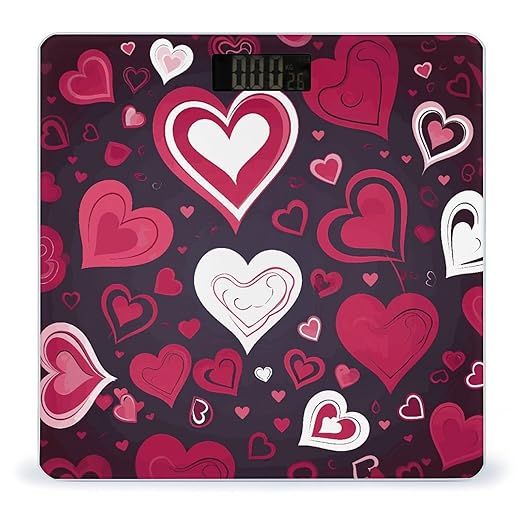 Happy Valentine's Day Bathroom Scale Automatic Power On/Off Body Scales LCD Backlight Display Square Digital Scale Rounded Corners Bathroom Scales for Home Bedrooms