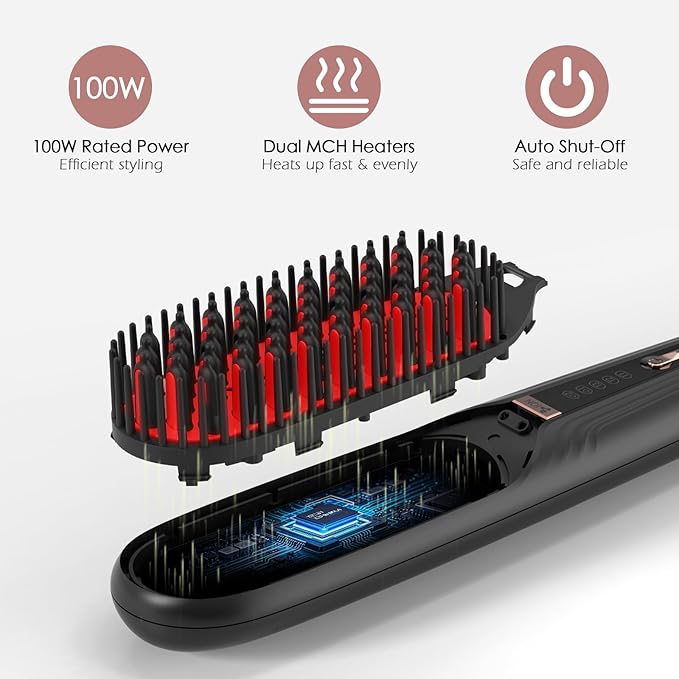 Tome Steam Straighteners for Hair Negative Ion Hair Straightener Brush with 2 Steam Levels 428°F High Heat Electric Hot Comb for Thick &amp Curly Hair Anti-Scald Steam Brush for Women Black