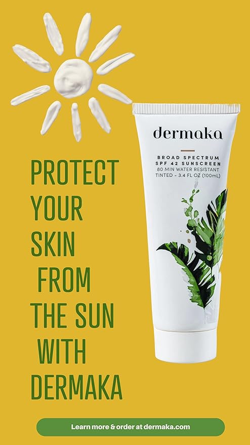 Dermaka Lightly Tinted Mineral Sunscreen SPF 42 – Anti-Aging Face Moisturizer with Zinc Oxide &amp Aloe Vera – Water Resistant Non-Greasy &amp Reef Safe for Sensitive Skin – 3.4 oz