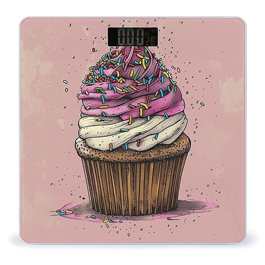 Digital Bathroom Scale for Body Weight Scale with Bright LCD Display High Accuracy Step-On Technology Auto On/Off Magenta Cupcakes Digital Scales 400 Lbs /180kg