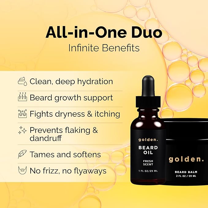 Golden Grooming Beard Bundle for Black Men | Natural Beard Growth Kit with Shea Butter (2-pack Regular Fresh Scent)