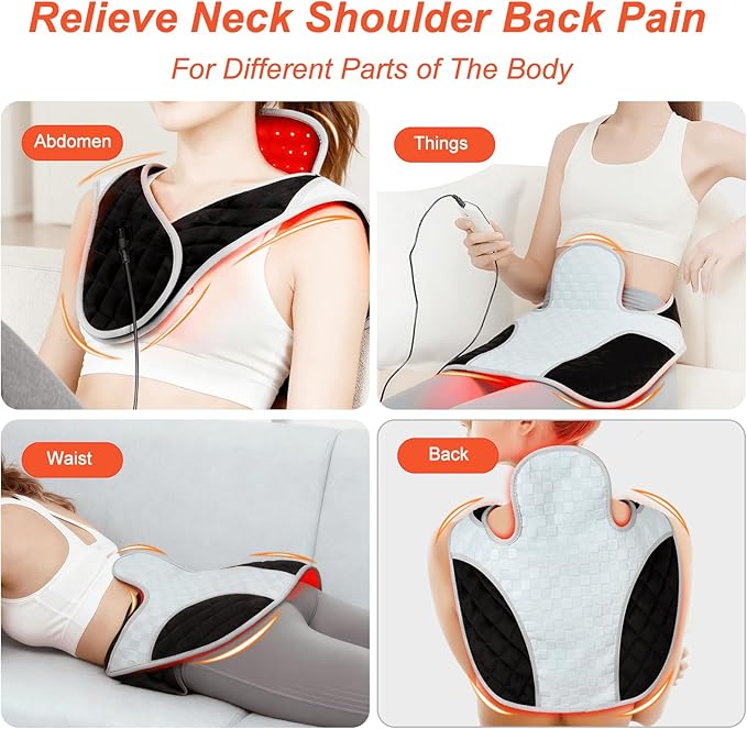 Red Light Therapy for Neck and Shoulders 3-in-1 LED Bead 660nm&amp850nm Infrared Light Therapy Belt for Neck Waist Back with Timer Remote Control Wearable Suitable for Home and Office Use