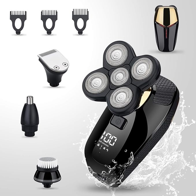 4 in 1 Electric Head Shaver Set - Bald Shaver Wet &amp Dry Cordless with Nose &amp Ear Trimmer Facial Cleansing Rechargeable IPX6 Waterproof