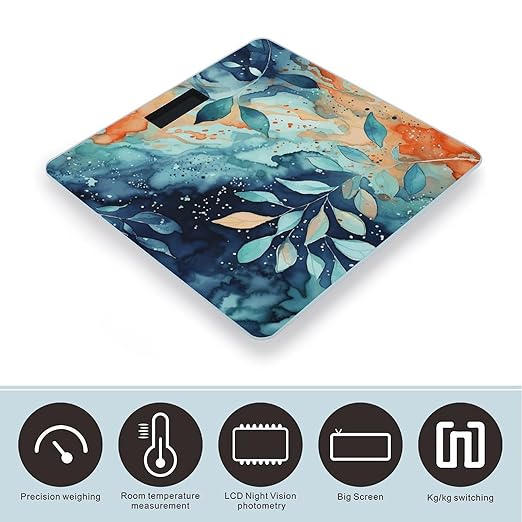 Watercolor Pattern Scale for Body Weight Anti-Slip Tempered Glass Digital Bathroom Scales Clear LCD Display Weighing Scale Safe Rounded Corners Smart Scales