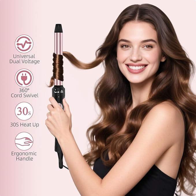 Wand Curling Iron Set 3 in 1 Curling Iron with Interchangeable Barrels (0.35 1 1.25) for Versatile Curls Fast Heating Curling Wand Hair Waver Crimper Hair Tool Ideal for Gifts