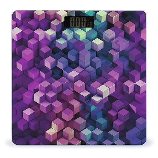 Abstract Color Cubes Purple Scale for Body Weight Safe Rounded Corners Tempered Glass Digital Bathroom Scale LED Display 400lb Capacity Weight Scales with High Precision Sensors