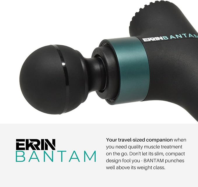 Ekrin Athletics Bantam Mini Massage Gun - Compact Deep Tissue Muscle Massager with Adjustable Speeds &amp 4 Attachments - Long Battery Life Lightweight Travel Friendly