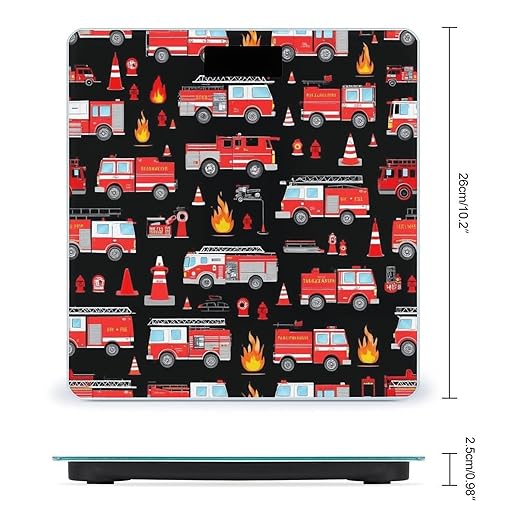 Men's Smart Scale for Body Weight Digital Bathroom Weighing Scale Automatic Switch Energy Saving Scale Red Fire Trucks Black