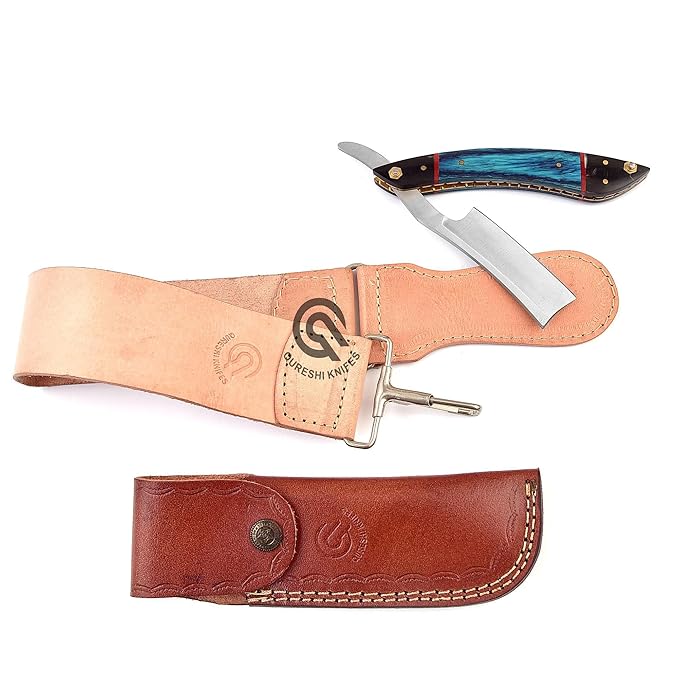 Professional Straight Razor with Leather Strop - Straight Edge Barber Razor Premium for Men &amp Women (Stainless Steel Blade)