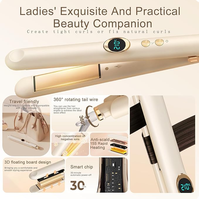 2 in 1 Hair Straightener for Women Ceramic Flat Iron with 12 Temperature Settings Fast Heating Ionic Flat Iron Hair Straightener with Intelligent Power Off for Less Frizz Shines and Smooth (Grey)