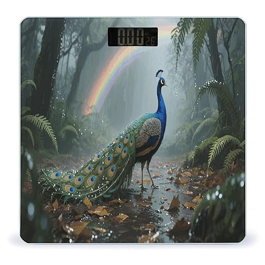 Forest Peacock Weight Scale Cute Bathroom Scale for Body Highly Accurate Digital Weighing Machine for People Compact LCD Display Scales with Sturdy Toughened Glass Scales