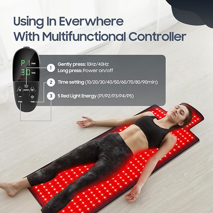 LITDUCK Body Red Light Therapy Mat Eligible Red Light Therapy Blanket 2in1 LEDs(660nm&amp 850nm) Premium Leather Adjustable Timer &amp Intensity 36.3*15.8