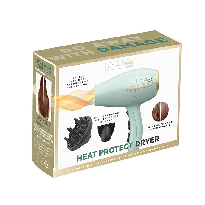INFINITIPRO by CONAIR Heat Protect Hair Dryer with Diffuser | Blow Dryer with Advanced Heat Protection Helps Minimize Overdried Hair (Pack of 2)