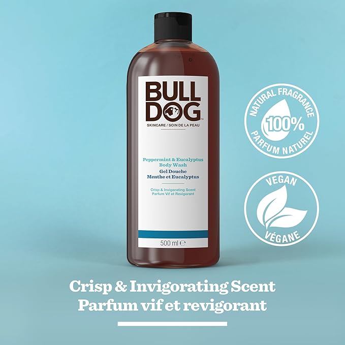 Bulldog Mens Skincare and Grooming Body Wash Peppermint and Eucalyptus 16.9 Fluid Ounce