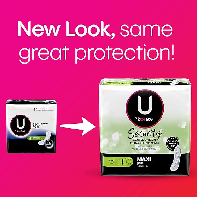 U by Kotex Maxi Pads Long Super Unscented 22 ea (Pack of 6)
