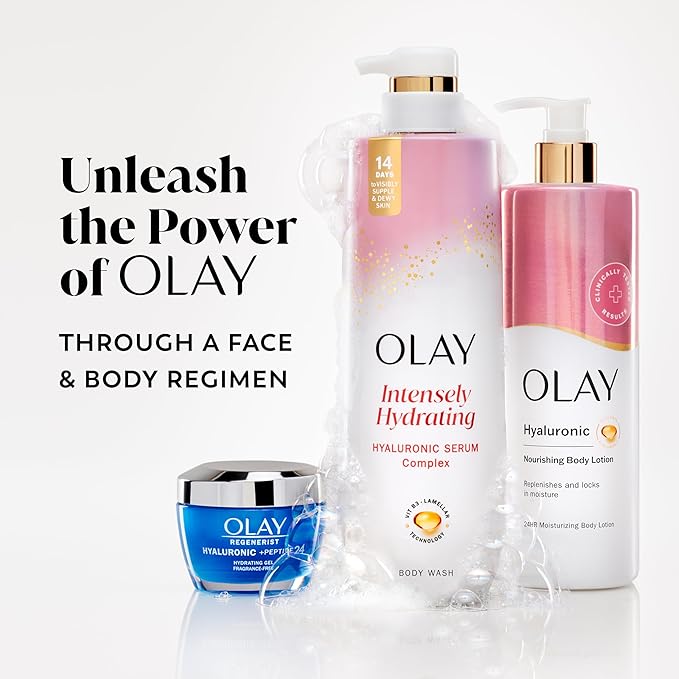 Olay Body Wash for Women Intensely Hydrating Hyaluronic Acid Serum Complex Renews Moisture Free of Parabens &amp Phthalates Vitamin B3 Lameller Technology For All Skin Types 20 fl oz (Pack of