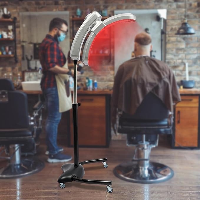 Silver Vertical Hairdressing Heater with Adjustable Angle (45°/90°/180°) Standing Hair Color Processor Cold Iron Hair Dryer on Wheels Temperature/Time Control for Salon and Home Use