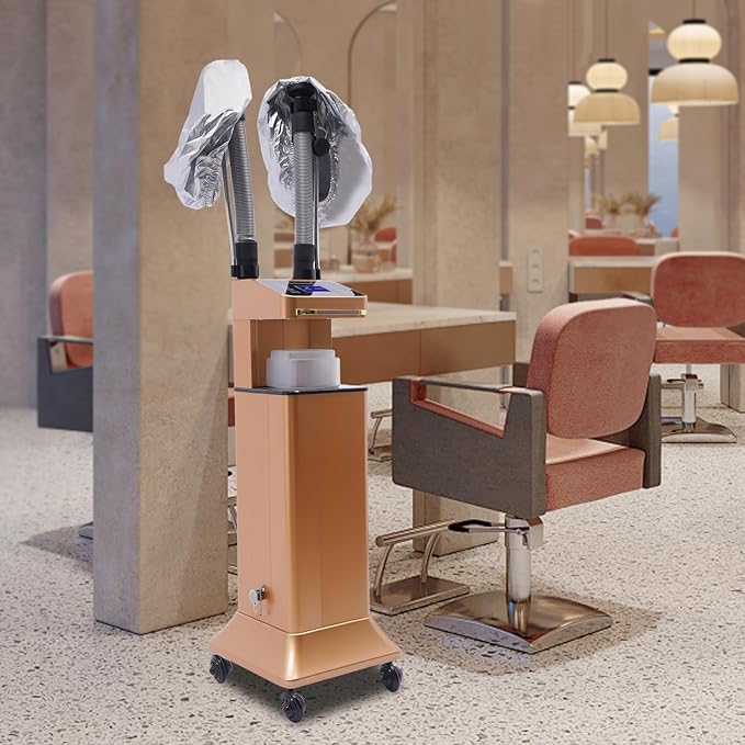 Nano Hair Steamer Professional Micro Mist Hair Color Processor with 2 Vaporizing Caps 650W Vertical Hair Care Machine with Rolling Wheels Salon Spa Equipment for Deep Hair Care Repair Hair Styling