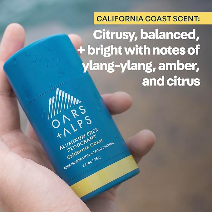 Oars + Alps Aluminum Free Deodorant for Men | Long Lasting Odor Protection Clear &amp Free of White Residue Anti-Chafing Smooth Glide Dermatologist Tested California Coast 2pk 2.6oz