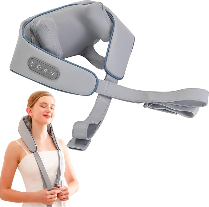 Shiatsu Back and Neck Massager with Heat - Electric Massage 3D Deep Tissue Kneading Massages Silicone Massage Head Two Ways to wear for Muscle Pain Relief Perfect Gifts Blue