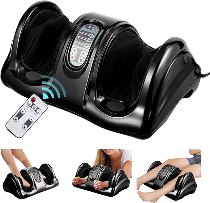 WELLHUT Foot Massager Machine Shiatsu Foot and Calf Massager for Ankle Calf Leg Arm Shiatsu Kneading Rolling Feet Massager Machine Gifts for Men and Women Black