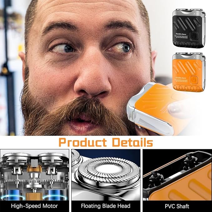 TsoLay Luggage Electric Shaver Electric Mini Portable Razor New Beard Shaver Mini and Portable Suitcase Design Ipx7 Waterproof and Pocket Double-Ring Magnetic 1 Button Long Lasting for Men