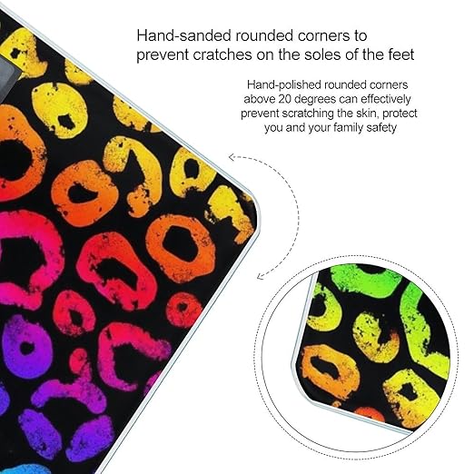 Women's Fashion Automatic Switch Digital Bathroom Weighing Scale Smart Scale Animal Neon Rainbow Colorful Cheetah Leopard Print Black