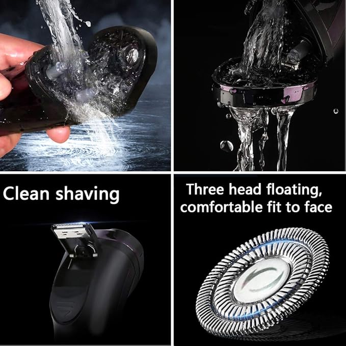 Electric Razor Men's Rotary Razor Cordless Rechargeable Razor Men's Near Cut Dry and Wet Razor with pop-up Trimmer Rechargeable 3D Rotary Men's Electric Razor Waterproof