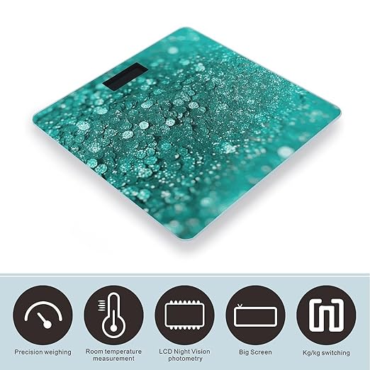 Turquoise Glitter Scale for Body Weight Precision Bathroom Weighing Scales with Back Lit LCD Display Sturdy Tempered Glass Body Weight Scales Digital Bathroom Scale 400lb
