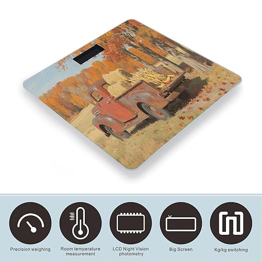 Autumn Fall Truck Weight Scale Large Digital Bathroom Scales with Bright LED Display Non Slip Digital Scale and Step On Fashion Weighing Machine for Body
