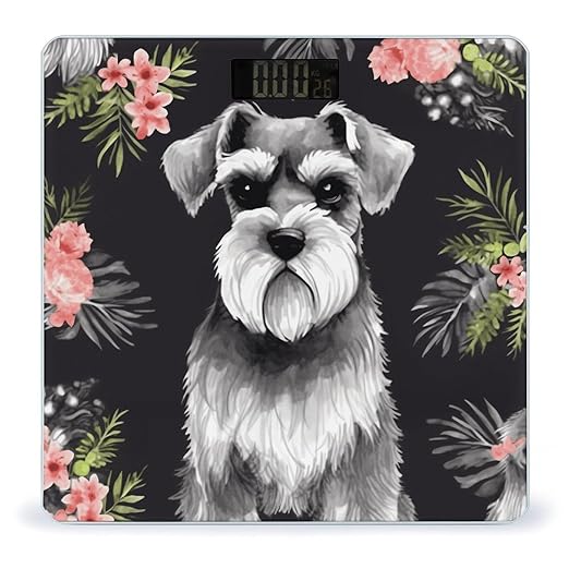 Schnauzer Bathroom Scale Rounded Smart Scale for Body Weight Automatic Power On/Off Weight Scales Accurate Bathroom Digital Scales for Pet Home Bedroom Kitchen