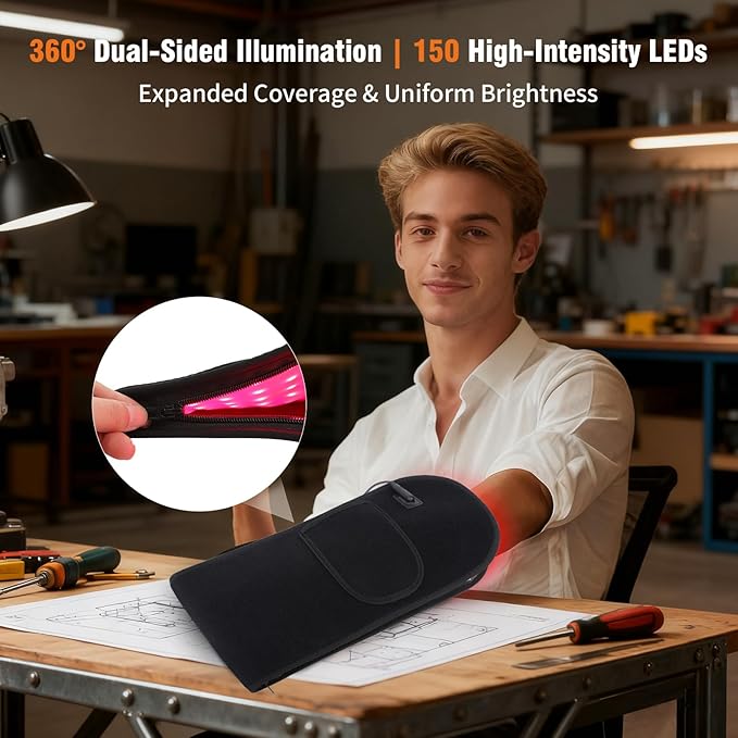 Red Light Therapy for Hands &amp Wrists 360° Dual-Sided 150 LEDs Heated Gloves with Auto-Off Timer Near Infrared Belt for Body Waist Finger Palm Elbow &amp Joint 660nm &amp 850nm